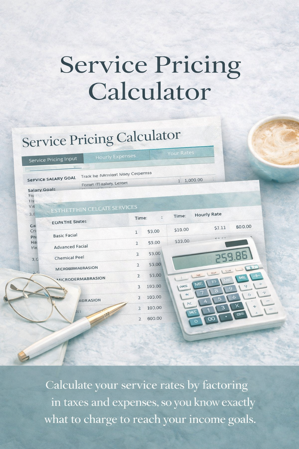 image of service pricing calculator spreadsheet