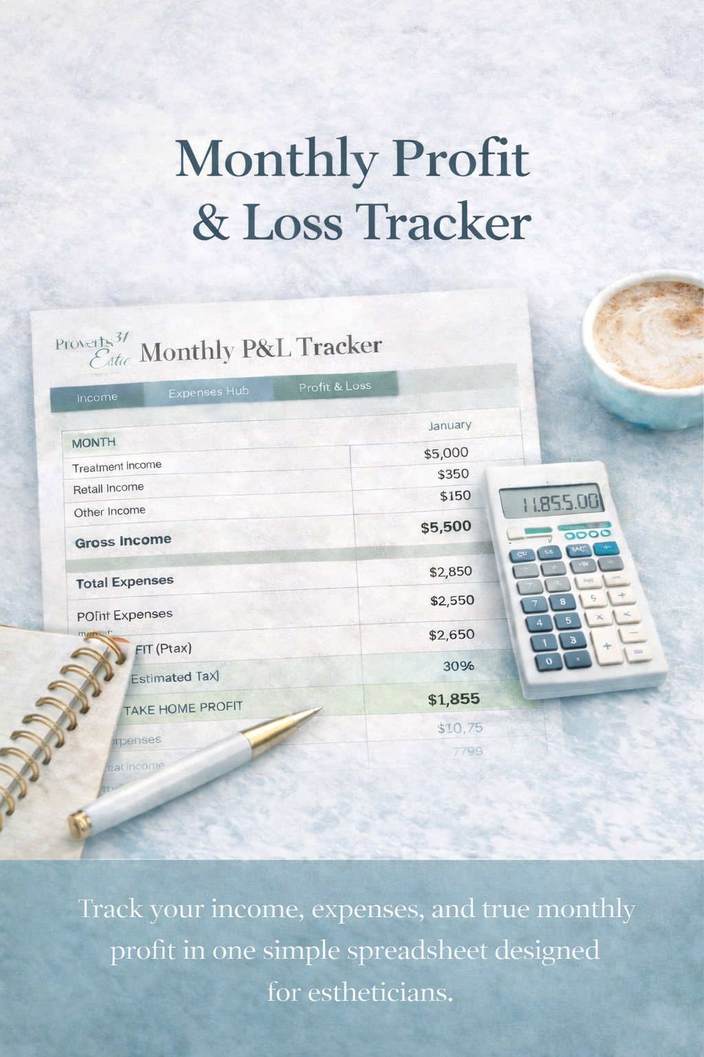 image of monthly profit and loss spreadsheet